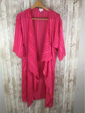 LulaRoe Open Front Night Gown Cover Cardigan Bright Pink Shimmer M Sheer